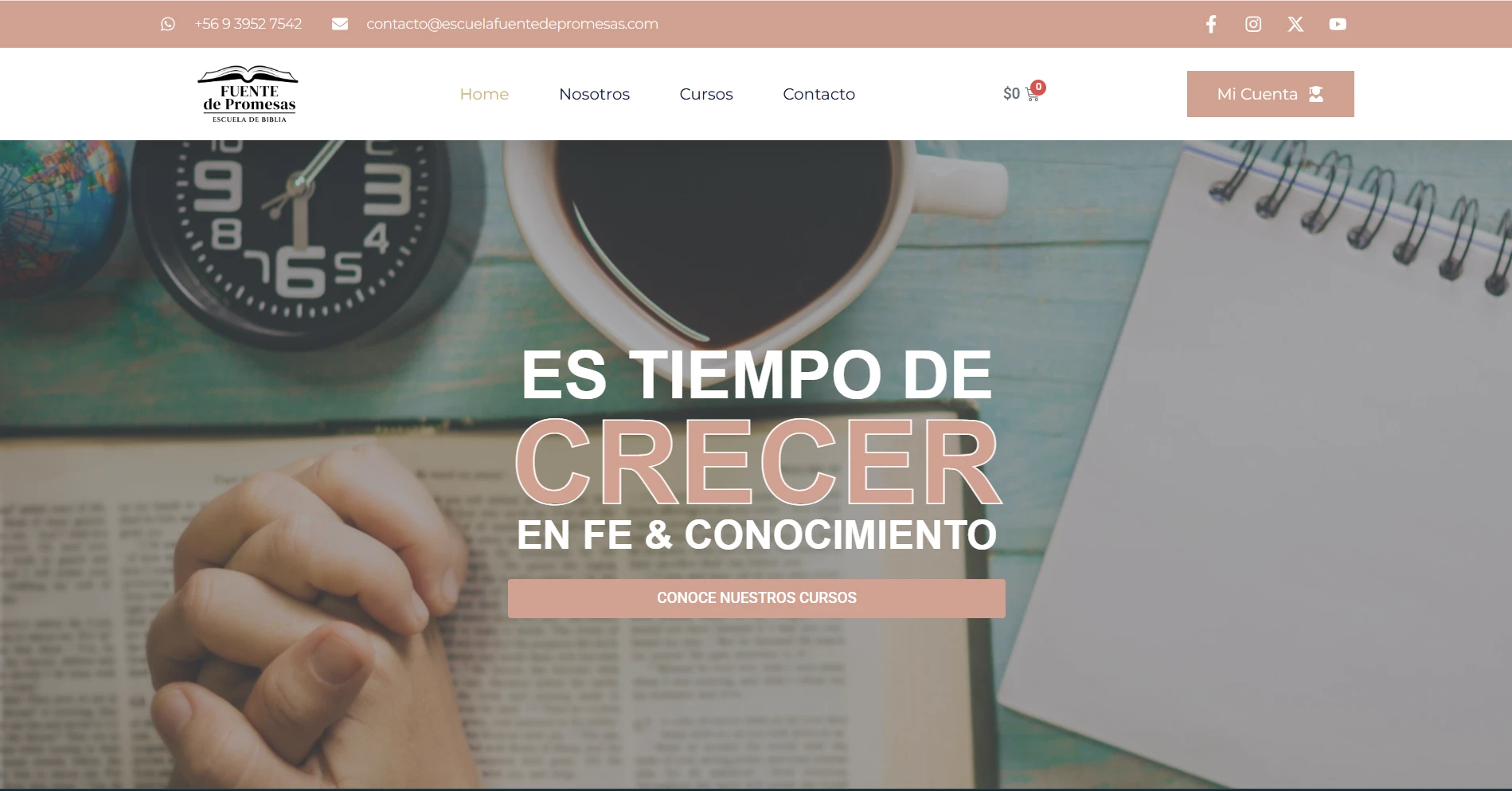 Sitio web de la Escuela Bíblica Fuente de Promesas: cursos y cuenta de alumno