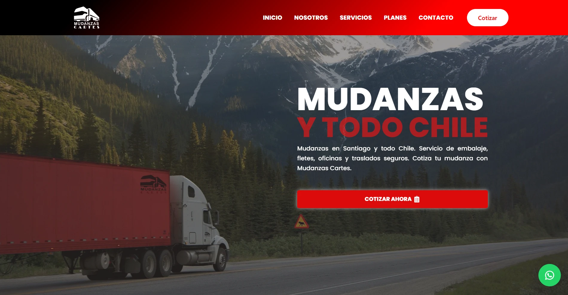 Sitio web de Mudanzas Cartes: mudanzas en Santiago y todo Chile