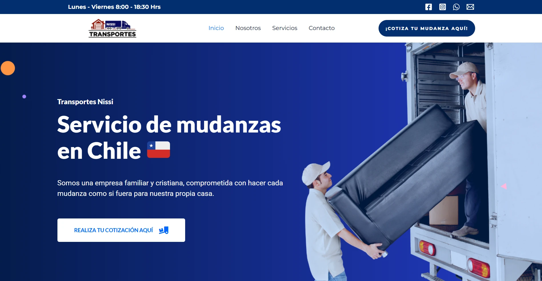 Sitio web de Transportes Nissi: servicio de mudanzas en Chile